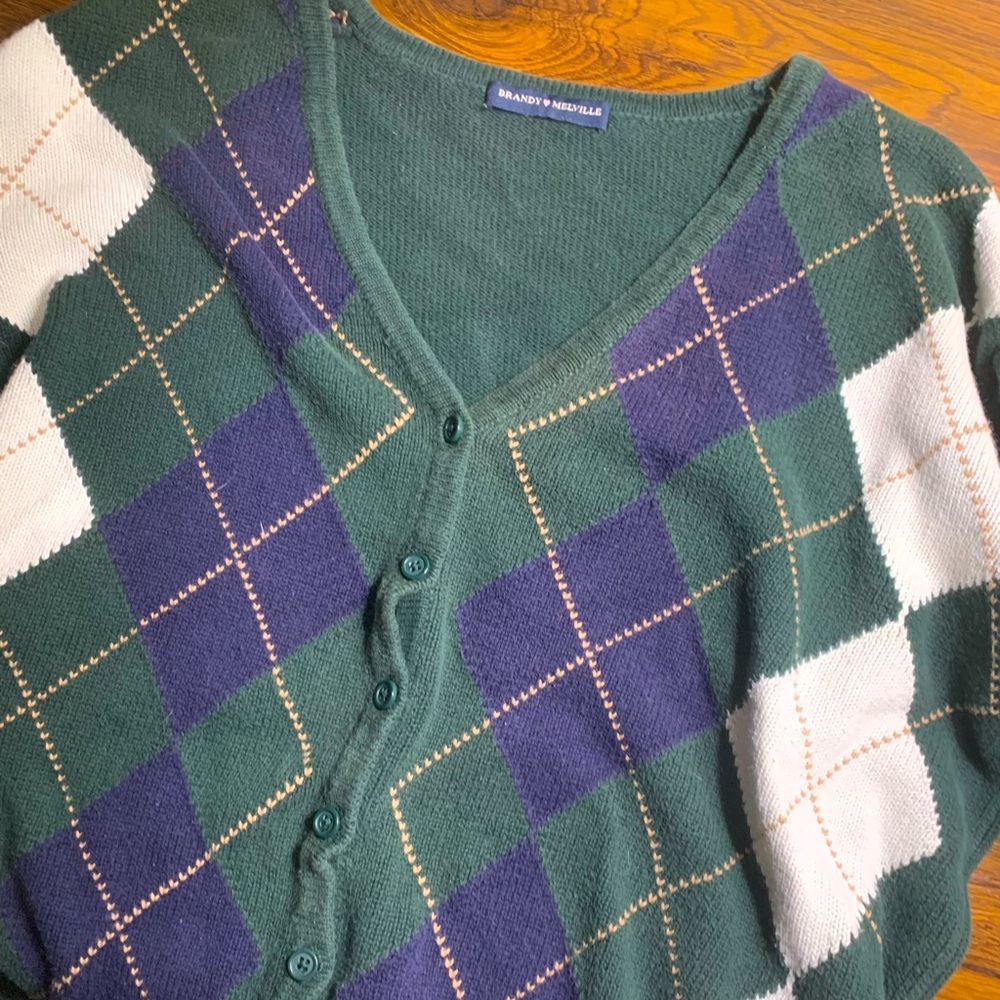 Brandy melville green argyle cardigan